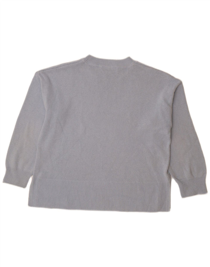 Zara Pull surdimensionné à col rond pour femme UK 14 Bleu moyen Coton