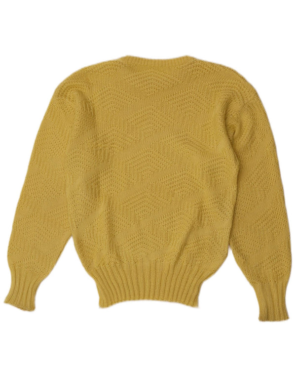 vintage Womens Crew Neck Jumper Pull UK 14 Coton Jaune Moyen