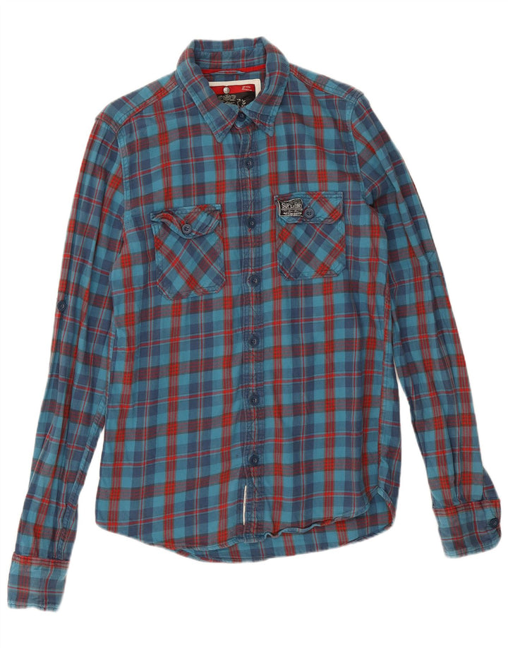 Superdry Chemise Flanelle Homme Bleu Moyen Carreaux Coton