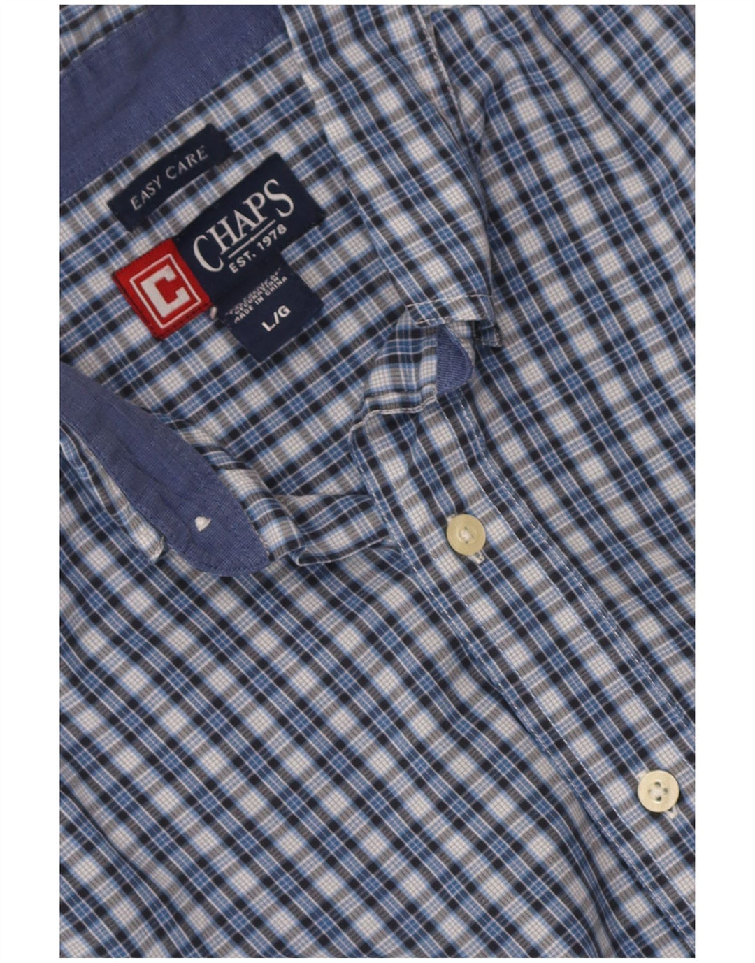 Chaps Chemise à manches courtes pour homme facile d'entretien en coton à carreaux bleus