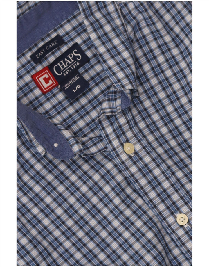 Chaps Chemise à manches courtes pour homme facile d'entretien en coton à carreaux bleus