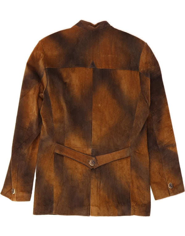 VINTAGE Veste Blazer 3 Boutons Homme IT 48 Cuir Tie Dye Marron Moyen