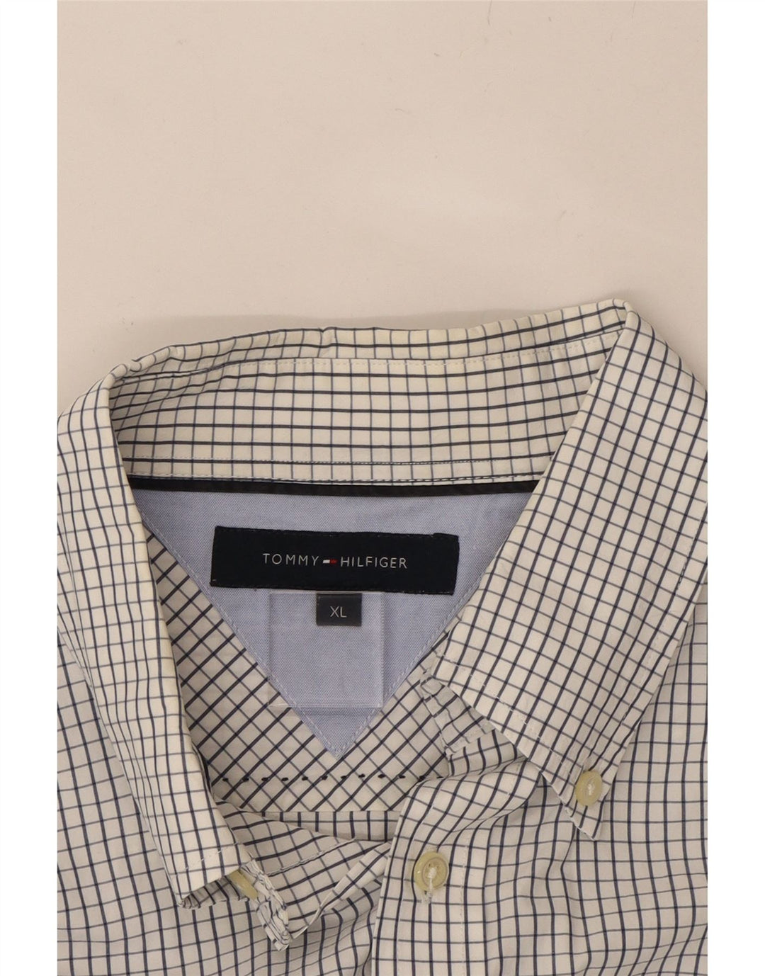 TOMMY HILFIGER Mens Shirt XL Navy Blue Check Cotton Vintage Tommy Hilfiger and Second-Hand Tommy Hilfiger from Messina Hembry 