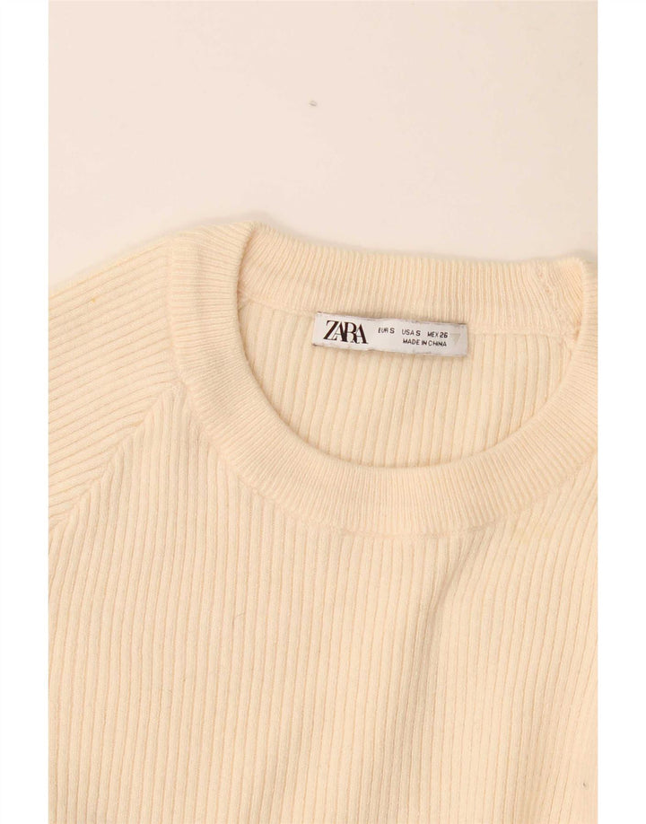 Zara Womens Crop Top Manches Longues UK 8 Petit Beige