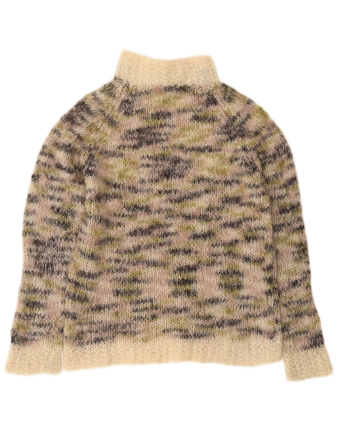vintage Femme Turtle Neck Jumper Pull UK 12 Moyen Beige Moucheté
