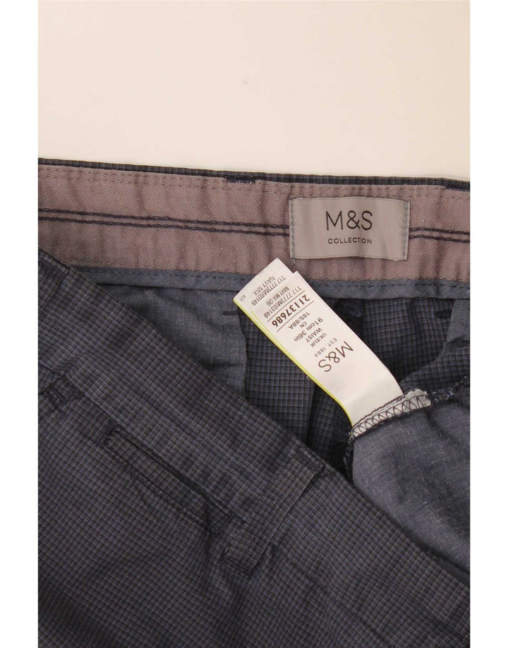Marks & Spencer Short Chino Homme W36 Grand Bleu Marine Vichy Coton