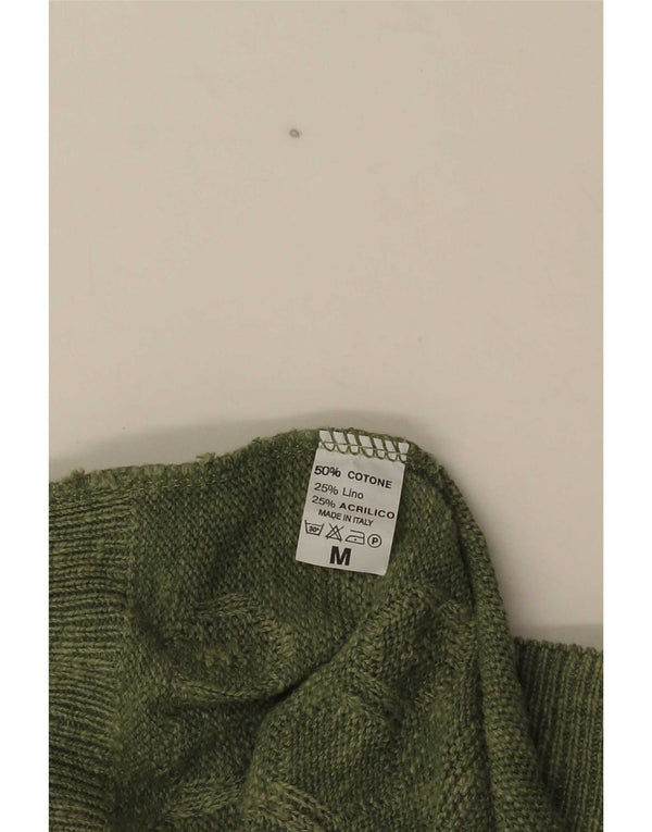 vintage Femme Cardigan surdimensionné Pull UK 14 Coton moucheté vert moyen