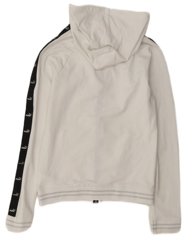 Puma Pull à capuche graphique zippé pour femme UK 10 Petit coton color block blanc