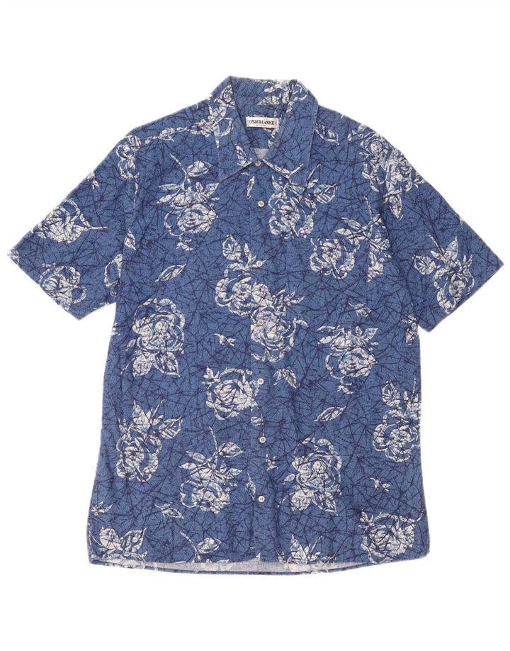 Naracamicee Chemise à manches courtes pour homme en coton floral bleu moyen