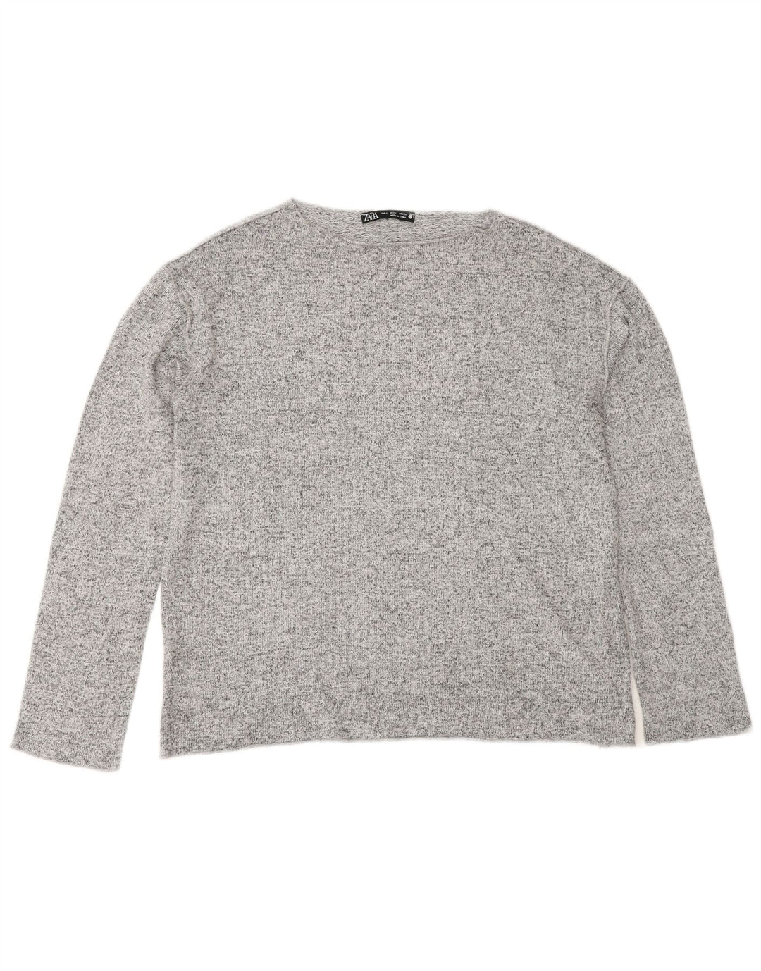 Zara Femme Top Manches Longues UK 10 Petit Gris Moucheté Viscose