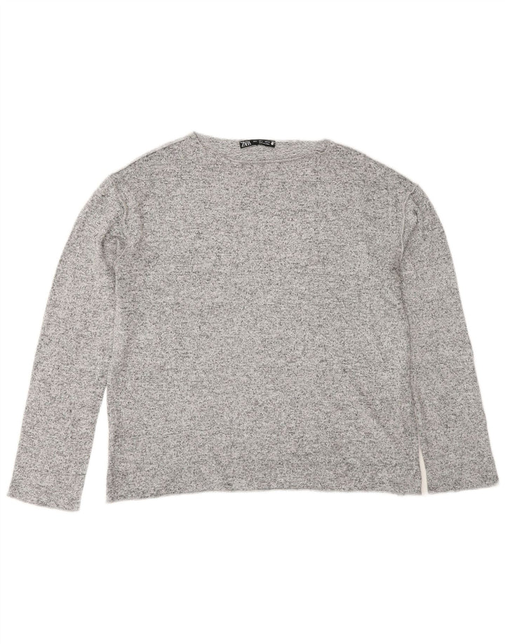 Zara Femme Top Manches Longues UK 10 Petit Gris Moucheté Viscose