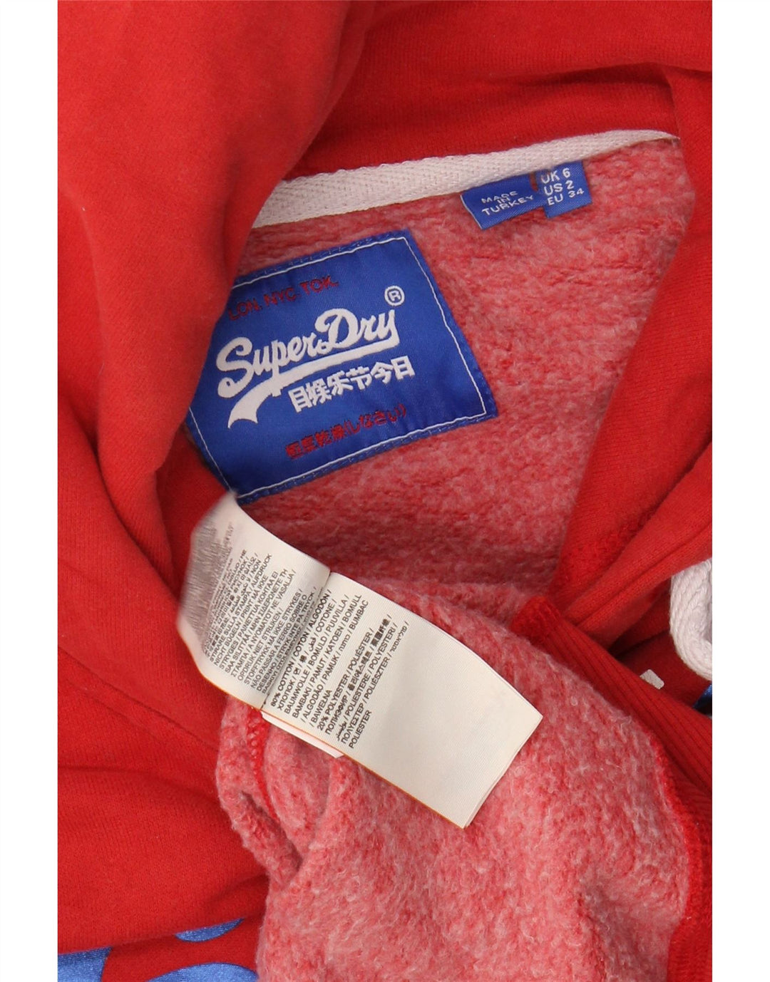 SUPERDRY Pull à capuche graphique pour femme UK 6 XS Rouge Coton