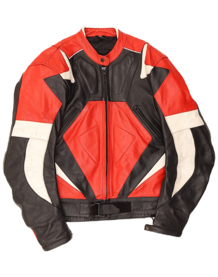 vintage Mens Leather Racer Jacket UK 40 Grand Colourblock multicolore