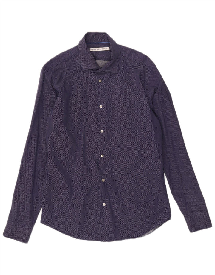 French Connection Chemise Homme Taille 15 1/2 Coton Géométrique Bleu Marine Moyen