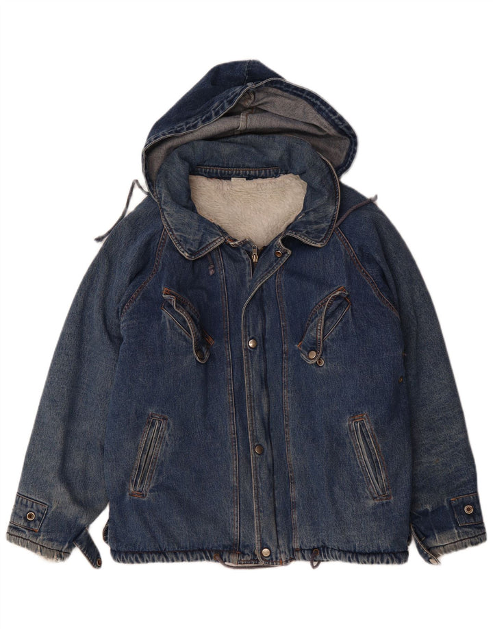 VINTAGE Veste Sherpa en denim à capuche surdimensionnée pour hommes UK 36 Petit coton bleu