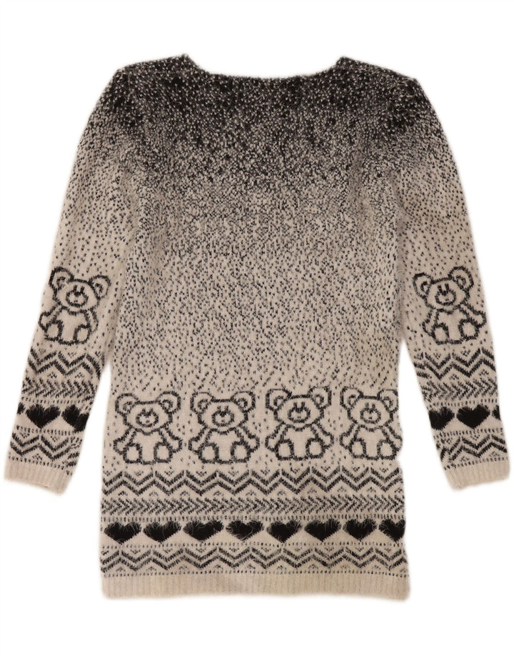 VINTAGE Womens Abstract Pattern Boat Neck Jumper Sweater UK 10 Small Grey Vintage Vintage and Second-Hand Vintage from Messina Hembry 