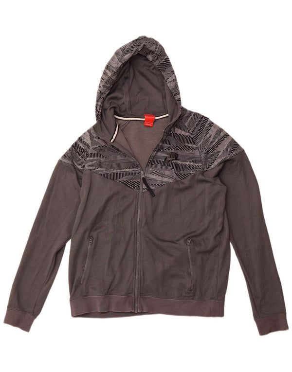 NIKE Mens Zip Hoodie Sweater Large Grey Geometric Cotton