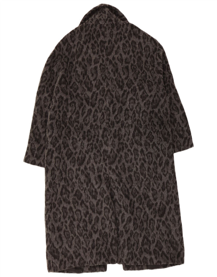 Zara Womens Oversize Pardessus UK 6 XS Gris Animal Print Laine