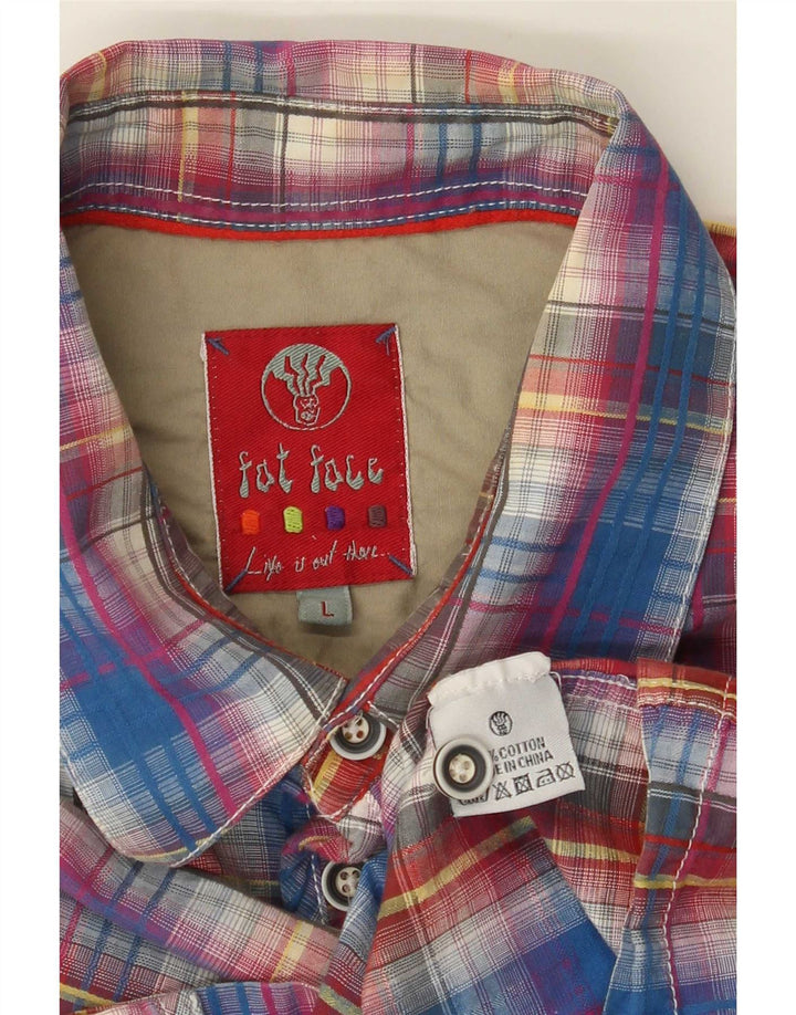 Fat Face Chemise à manches courtes pour homme en coton à carreaux bleus