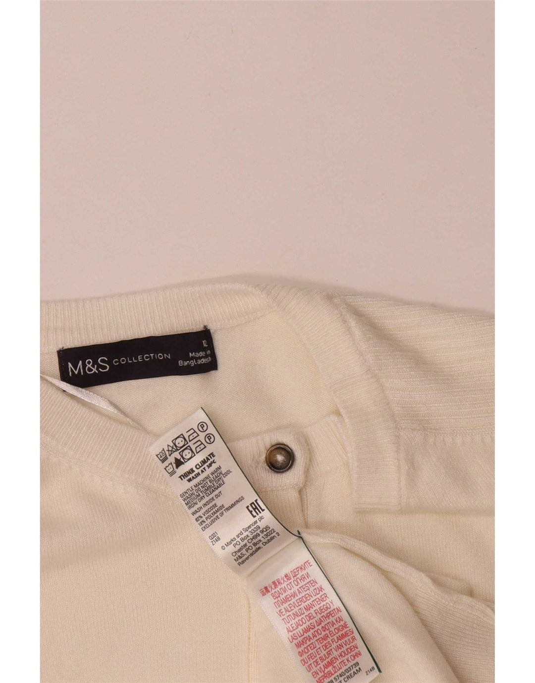 Marks & Spencer Pull Cardigan pour Femme UK 12 Medium Off White Viscose