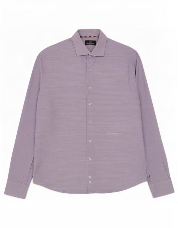 Aquascutum Chemise Homme Taille 17 1/2 44 XL Coton Géométrique Bleu