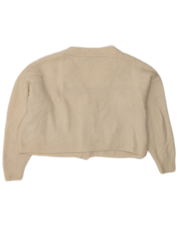 Zara Womens Crop Oversize Cardigan Pull UK 10 Petite laine beige