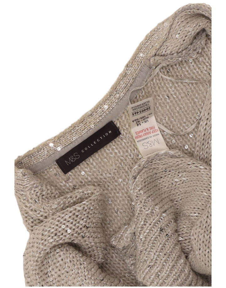 MARKS & SPENCER Pull cardigan ouvert à manches 3/4 pour femme UK 14 Large Gris
