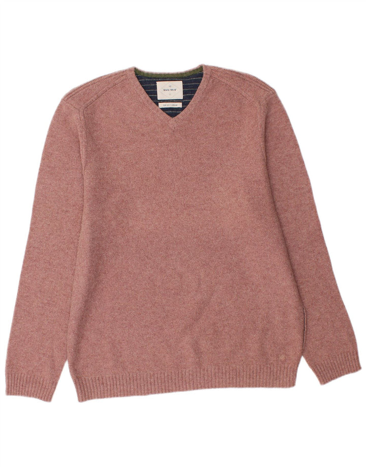 White Stuff Pull Col V Homme Rose Moyen Laine d'Agneau