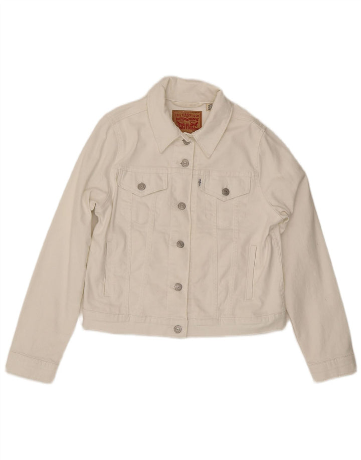 Levi's Veste en Jean Crop Femme UK 14 Blanc Moyen
