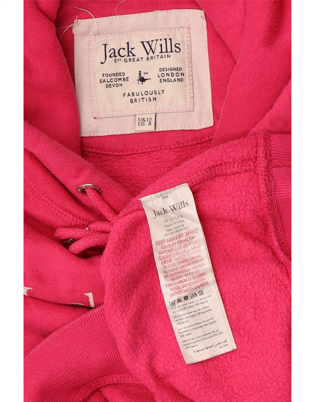 JACK WILLS Pull à capuche surdimensionné pour femme UK 12 Rose moyen