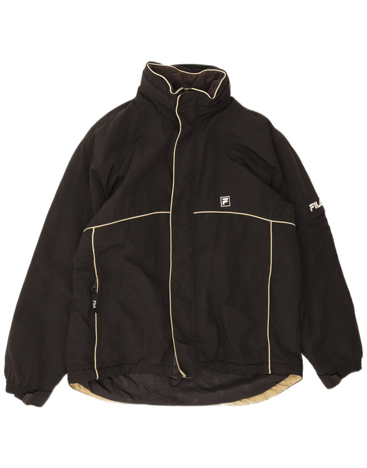 Fila Veste matelassée à capuche pour hommes UK 40 Large Noir Polyamide