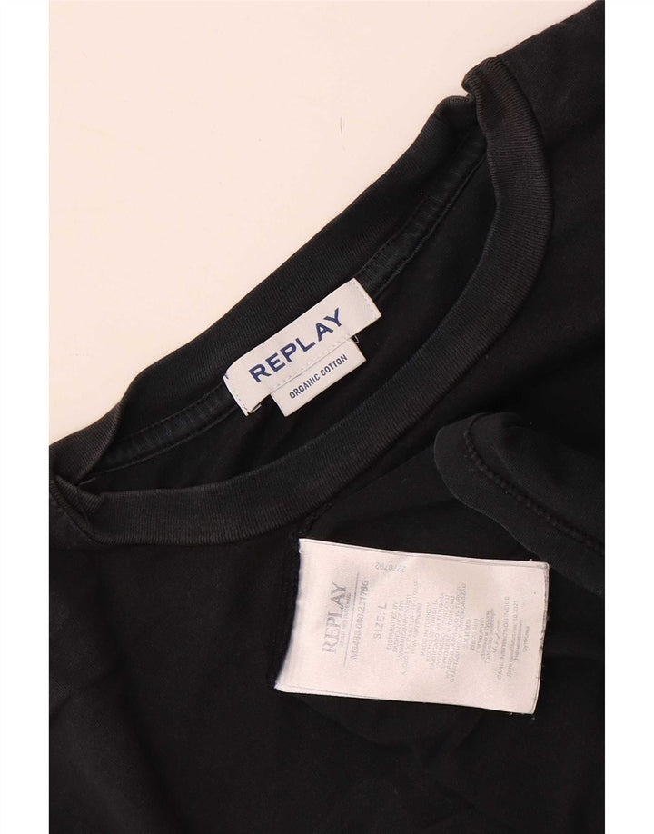 Replay T-Shirt Graphique Homme Grand Noir Coton