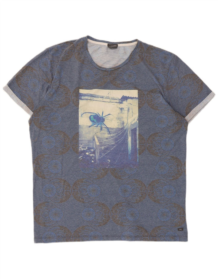 Jack & Jones T-Shirt Graphique Homme Top 2XL Bleu Géométrique Polyester