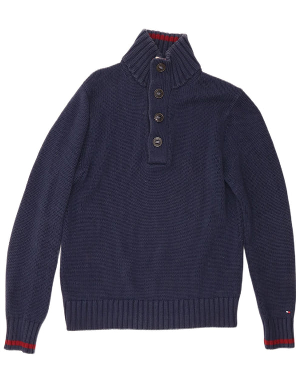 Tommy Hilfiger Pull à col boutonné pour homme Bleu marine moyen Coton