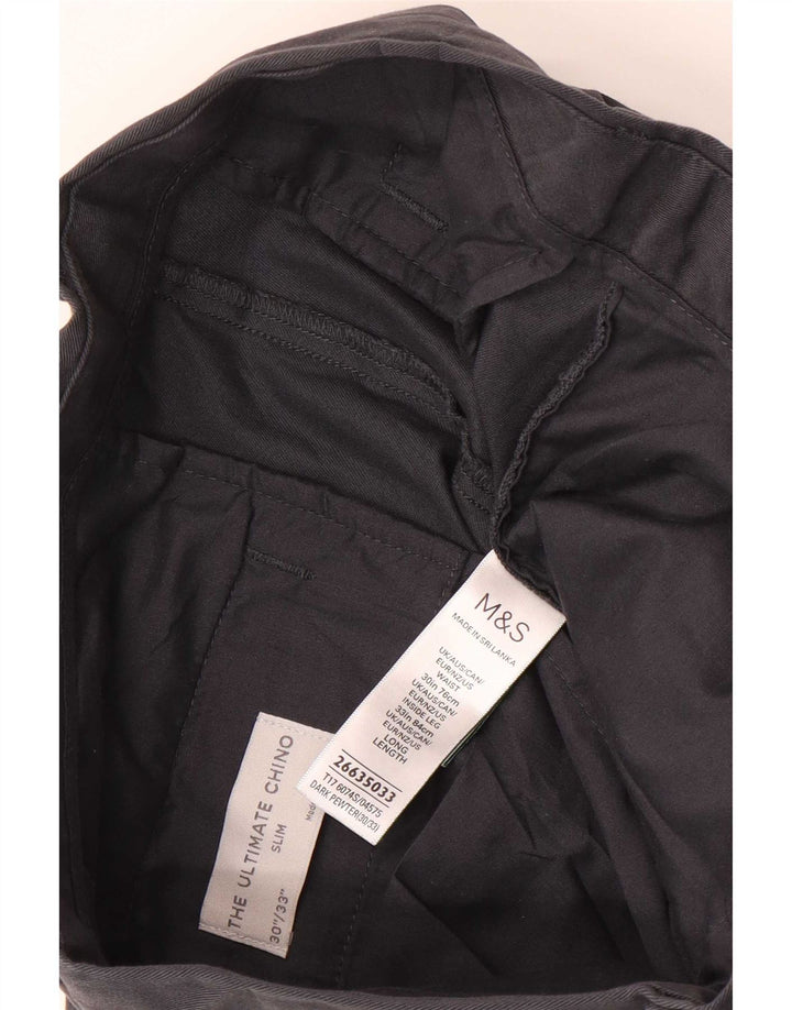 Marks & Spencer Pantalon Chino Slim Homme W30 L33 Gris Coton