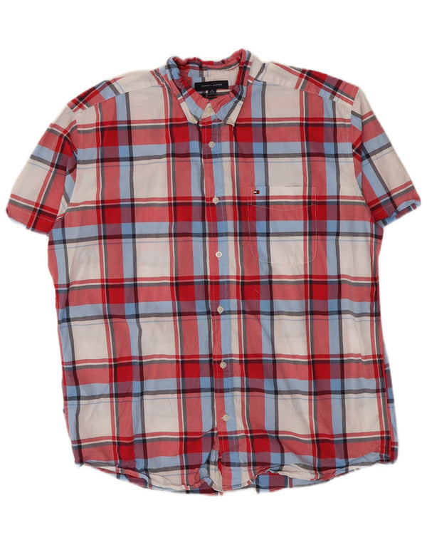 Tommy Hilfiger Chemise classique à manches courtes pour homme XL en coton à carreaux rouge