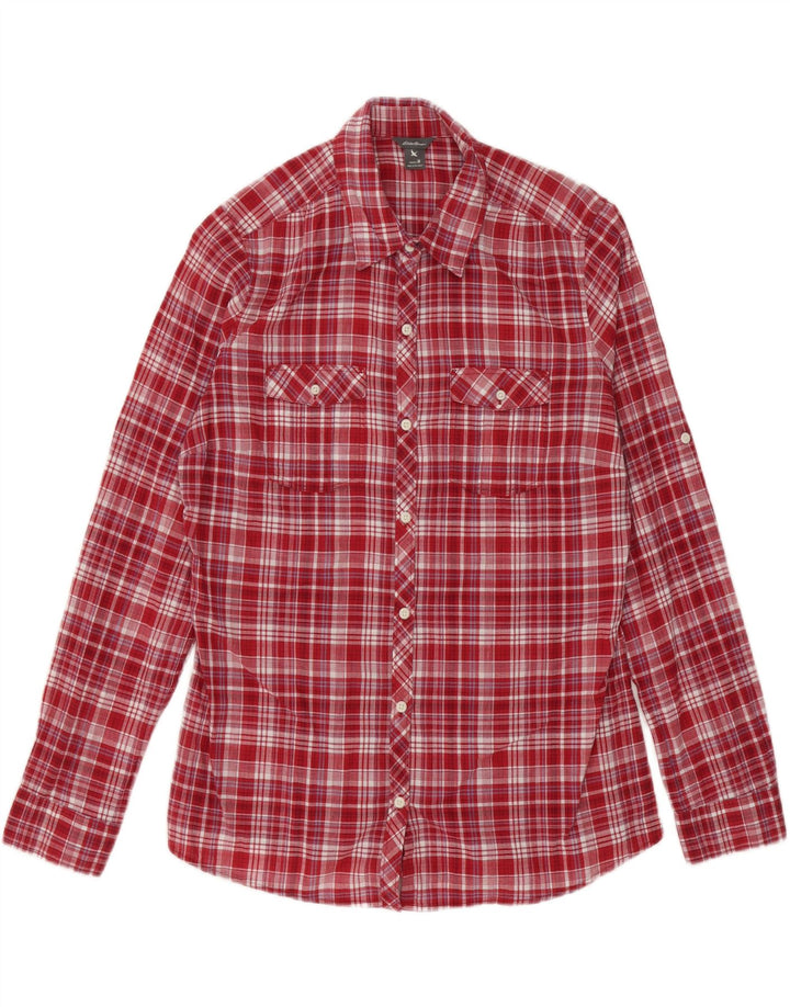 EDDIE BAUER Womens Shirt UK 14 Medium Red Check Cotton Vintage Eddie Bauer and Second-Hand Eddie Bauer from Messina Hembry 