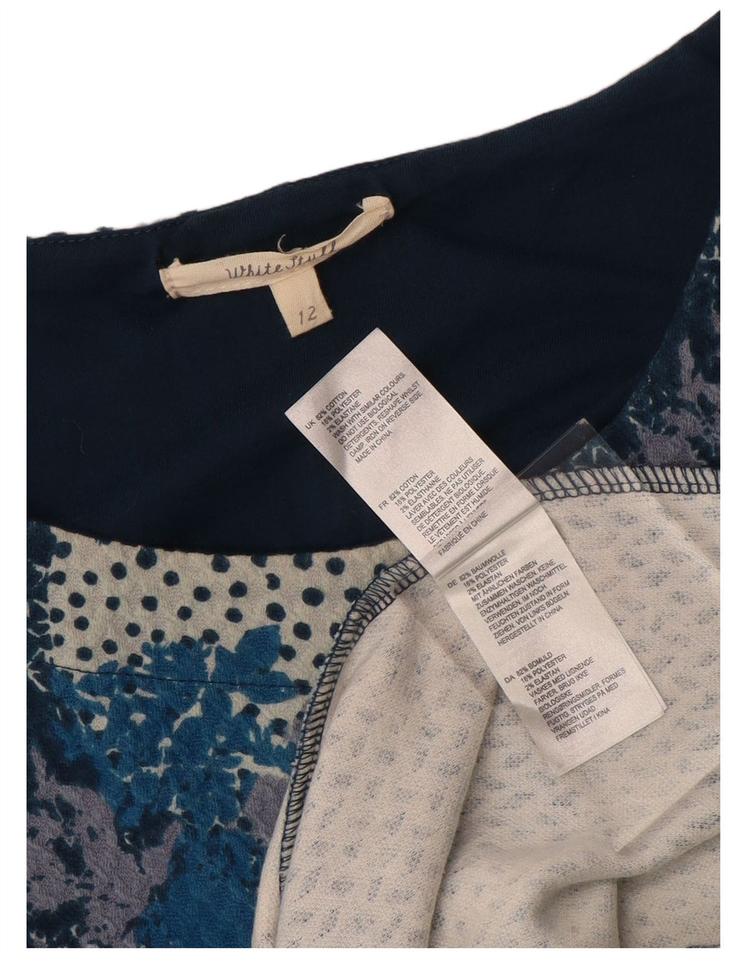 Robe droite à manches 3/4 White Stuff pour femme UK 12 Bleu marine moyen floral
