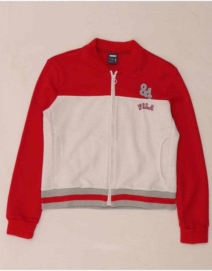 Fila Veste de survêtement courte pour femme UK 10 Small Rouge Colourblock Polyester