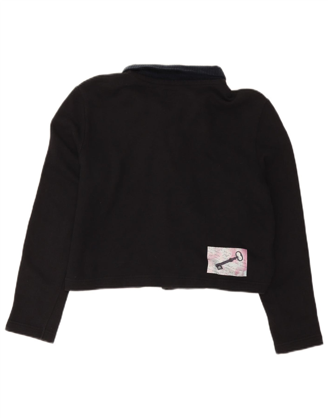 BENETTON Polo court graphique surdimensionné pour femme UK 10 Small Noir