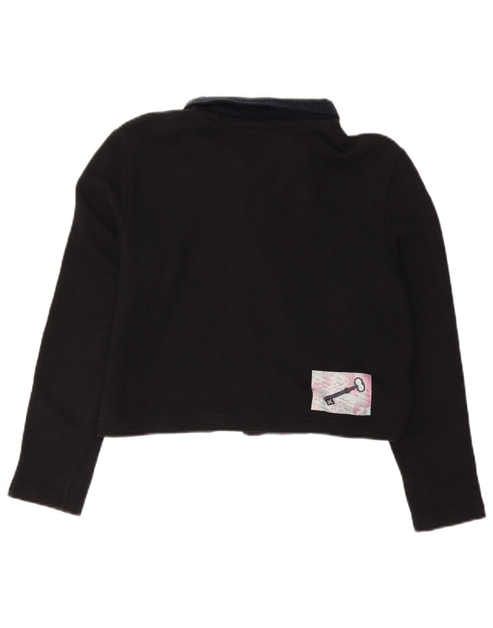 BENETTON Polo court graphique surdimensionné pour femme UK 10 Small Noir