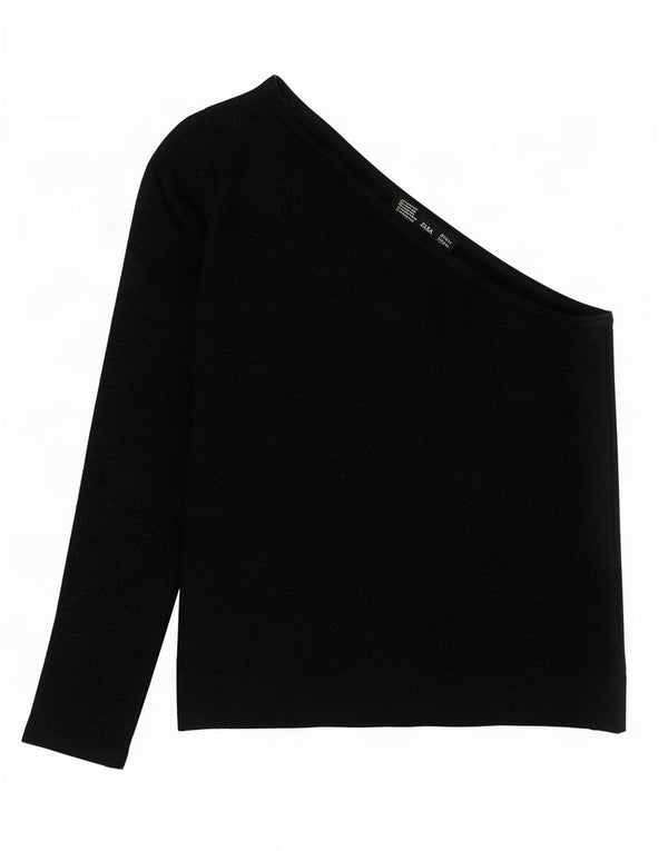 Zara Haut court à une épaule pour femme UK 12 Coton moucheté noir moyen