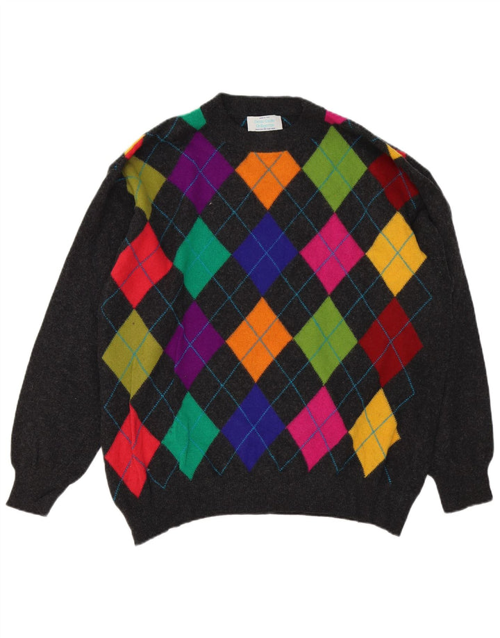 Benetton Pull à col rond pour homme IT 50 Gris moyen Argyle/Diamant