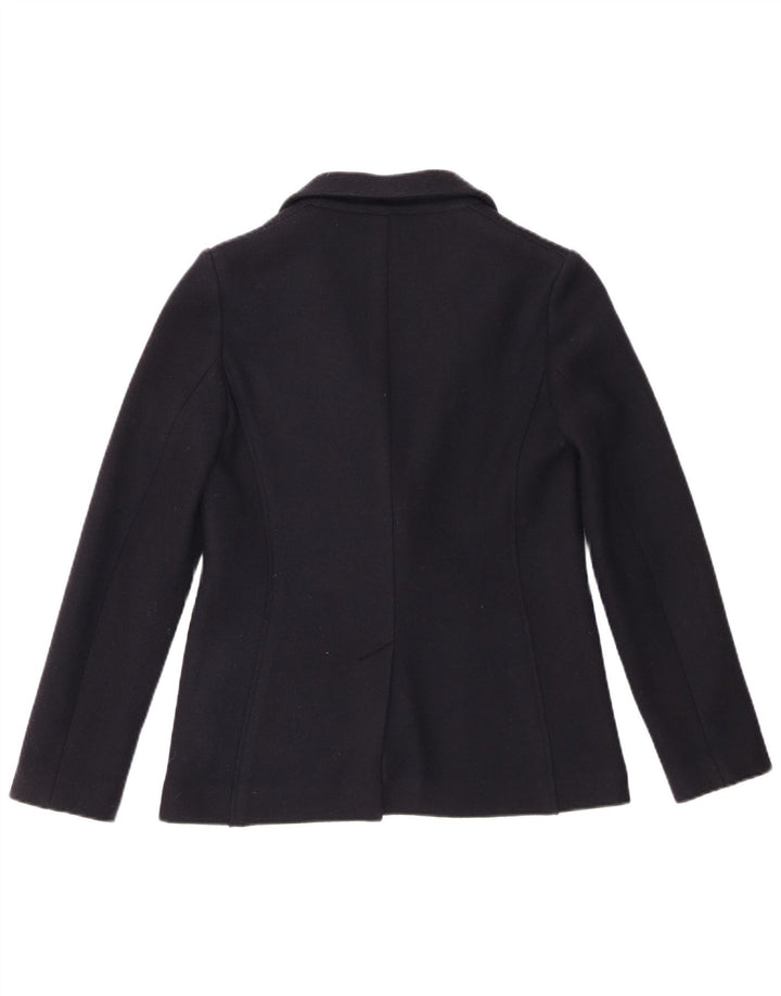JIGSAW Veste Blazer 1 Bouton pour Femme UK 8 Petite Laine Vierge Bleu Marine