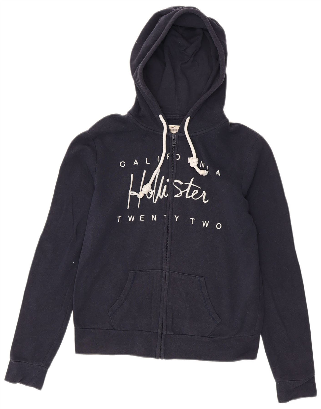 HOLLISTER Pull à capuche zippé graphique pour femme UK 10 Small Bleu marine Coton