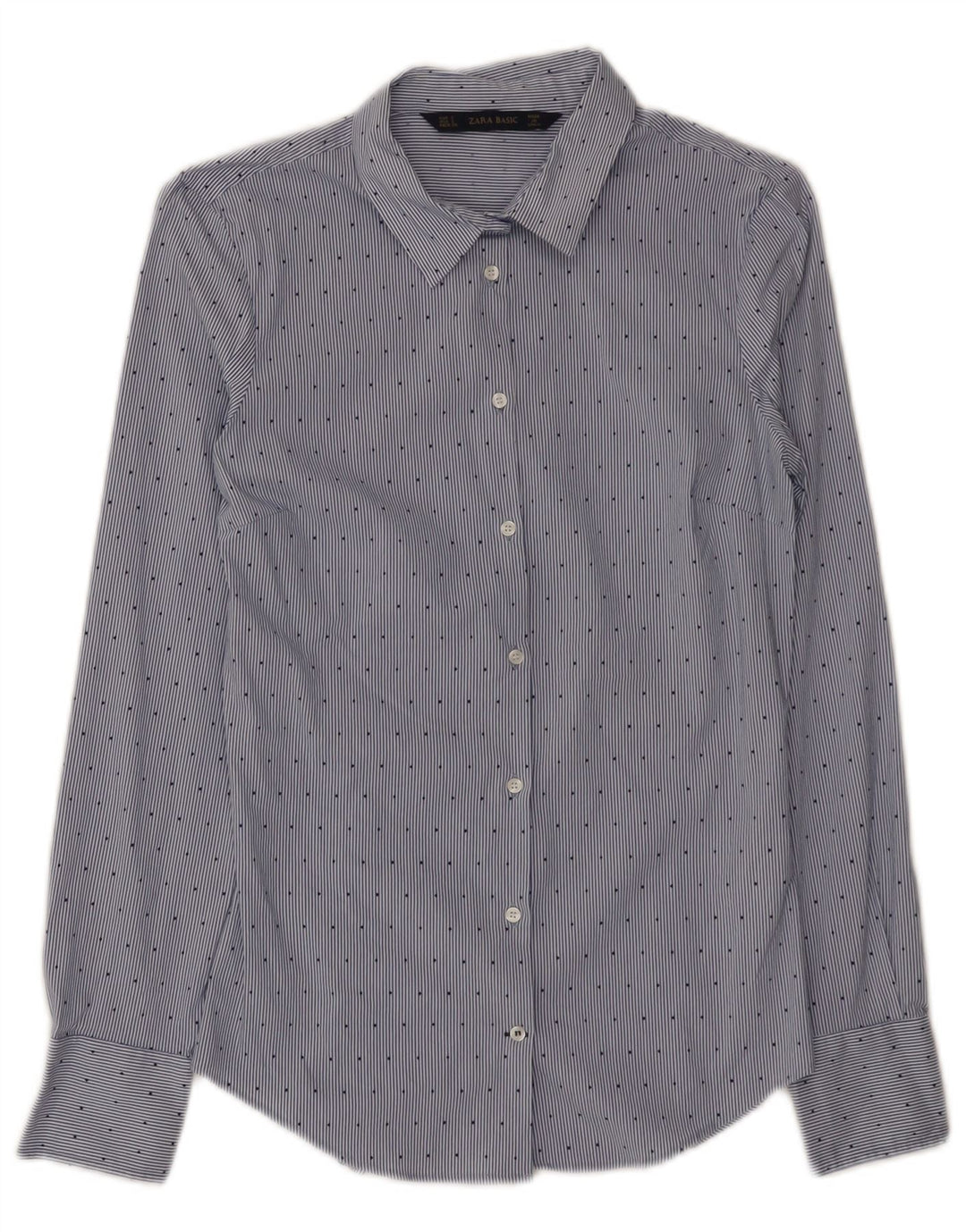 Zara Chemise Femme UK 8 Petit Coton Bleu à Rayures