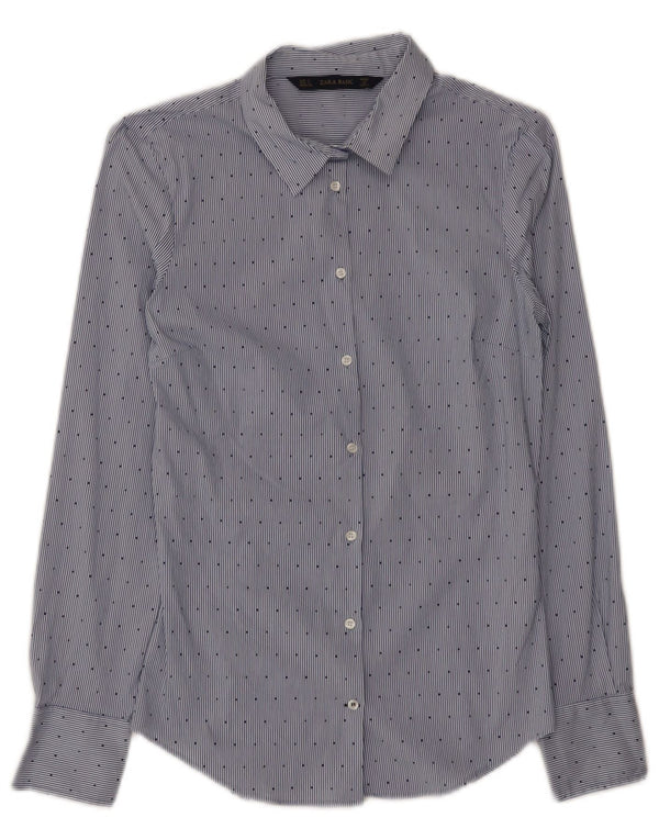 Zara Chemise Femme UK 8 Petit Coton Bleu à Rayures