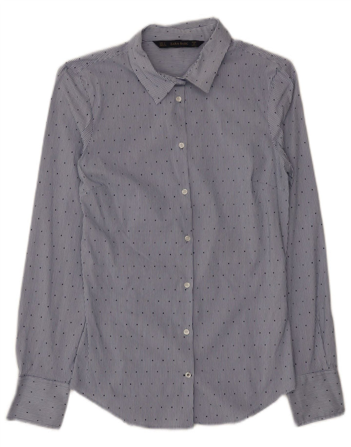 Zara Chemise Femme UK 8 Petit Coton Bleu à Rayures