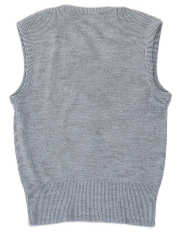vintage Womens Vest Tank Top UK 10 Petit Bleu Moucheté Acrylique