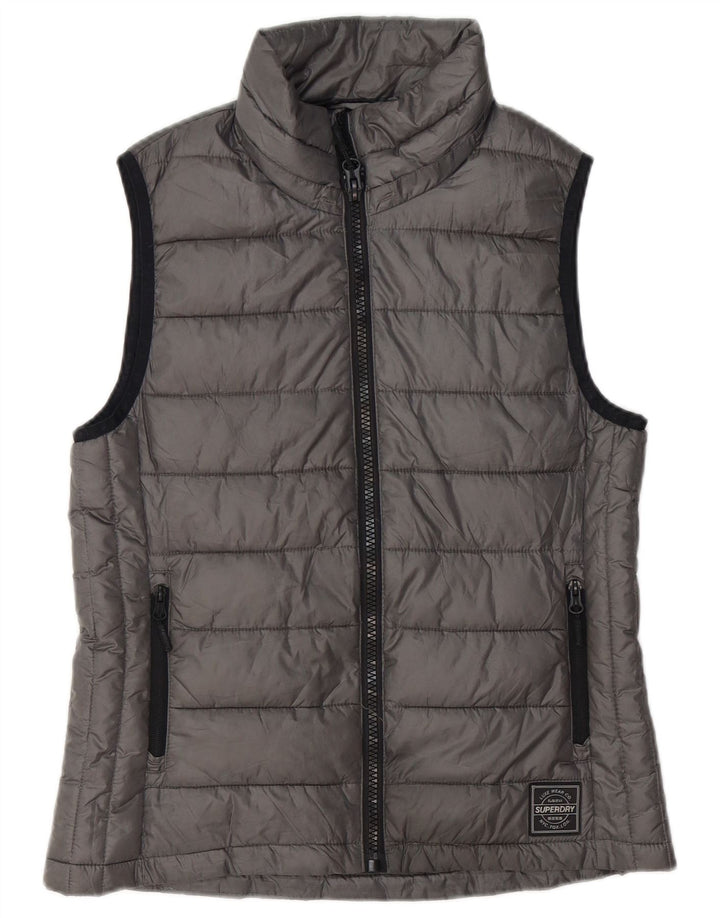 Superdry Femme Gilet Rembourré Sans Manches UK 14 Gris Moyen Polyester